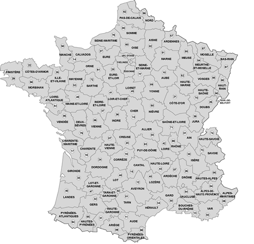 Casse auto: départements de France